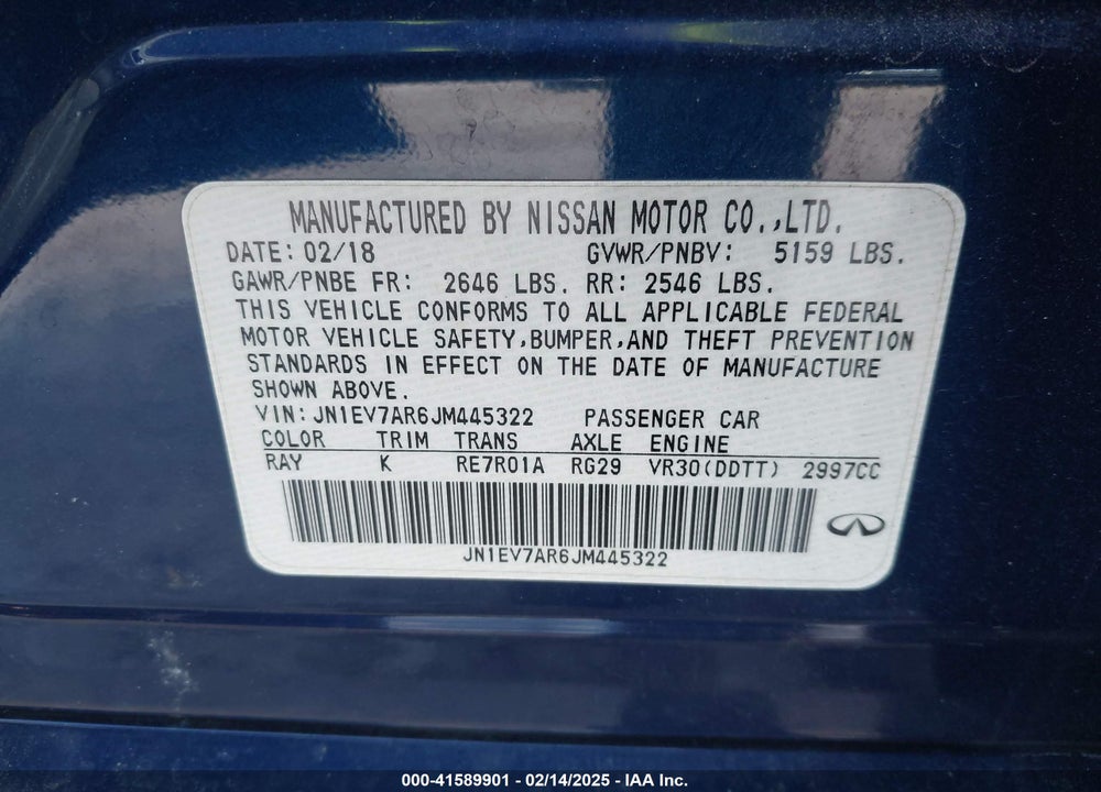 2018 INFINITI Q50 VIN: JN1EV7AR6JM445322