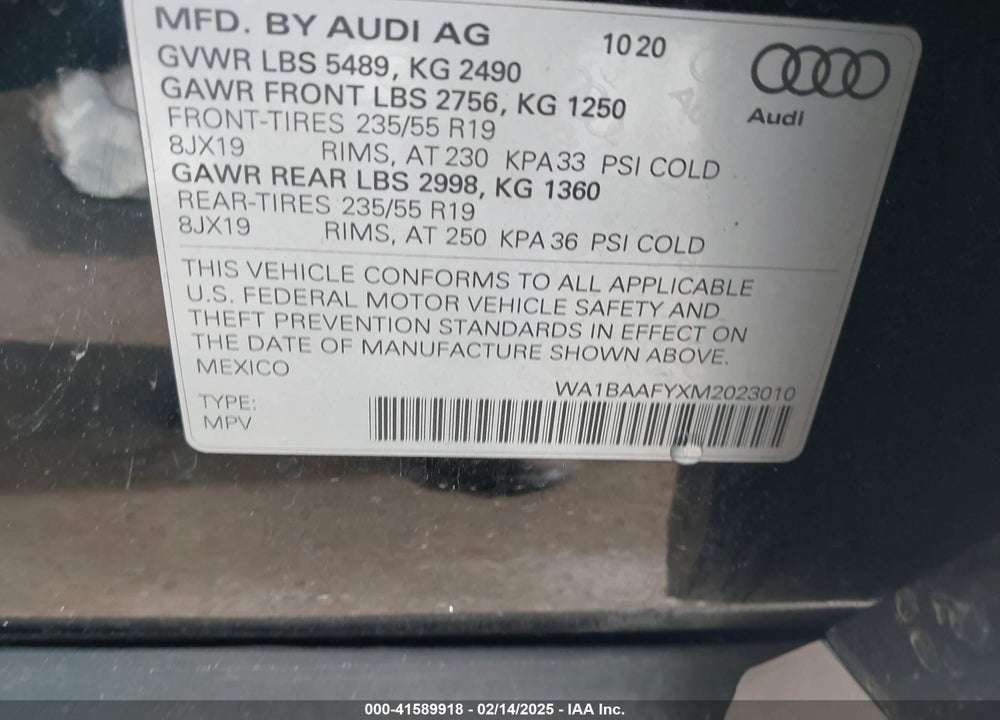 2021 AUDI Q5 PREMIUM PLUS 45 TFSI QUATTRO S TRONIC VIN: WA1BAAFYXM2023010