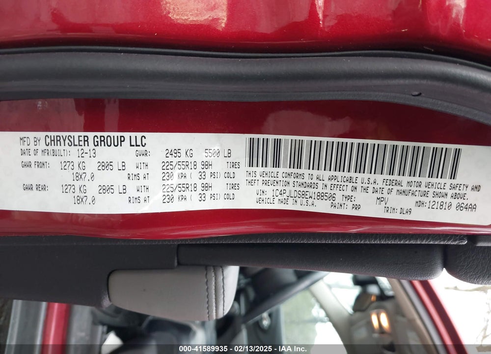 2014 JEEP CHEROKEE LIMITED VIN: 1C4PJLDS8EW188506
