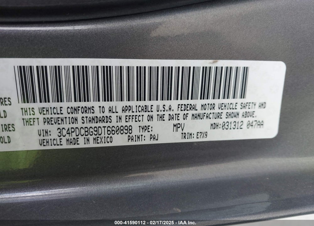 2013 DODGE JOURNEY SXT VIN: 3C4PDCBG9DT660898