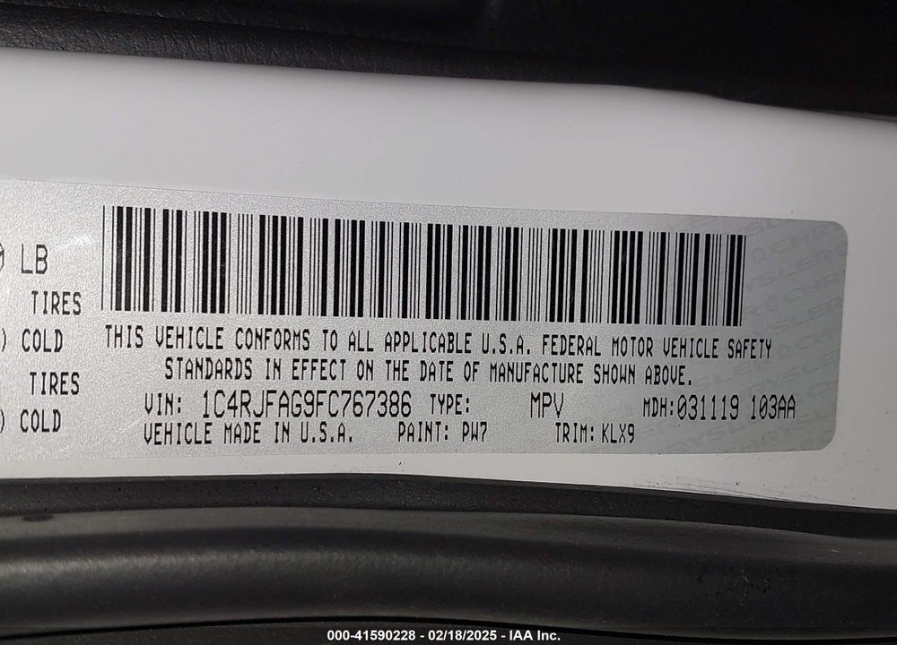 2015 JEEP GRAND CHEROKEE ALTITUDE VIN: 1C4RJFAG9FC767386