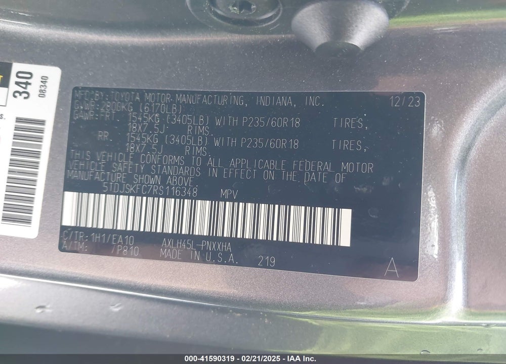 2024 TOYOTA SIENNA XLE WOODLAND EDITION VIN: 5TDJSKFC7RS116348