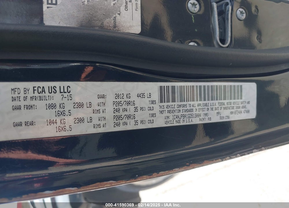2016 JEEP PATRIOT SPORT VIN: 1C4NJPBA1GD513004