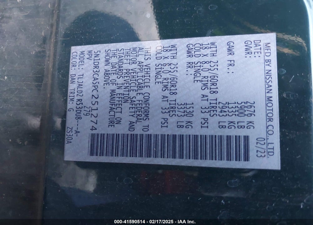 2023 NISSAN PATHFINDER VIN: 5N1DR3CA5PC251274