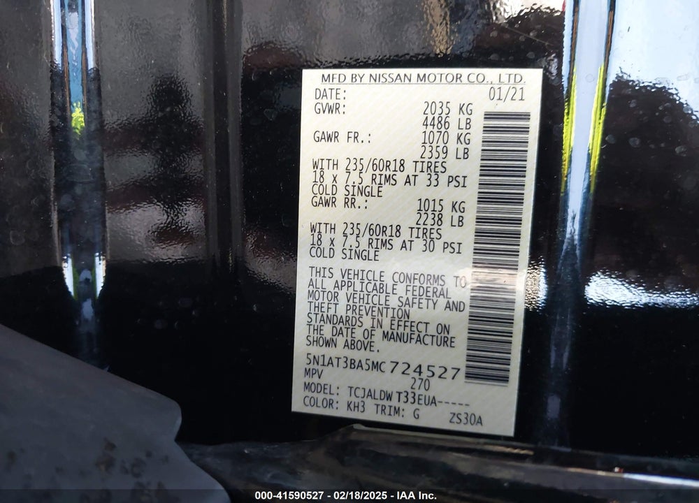 2021 NISSAN ROGUE SV FWD VIN: 5N1AT3BA5MC724527