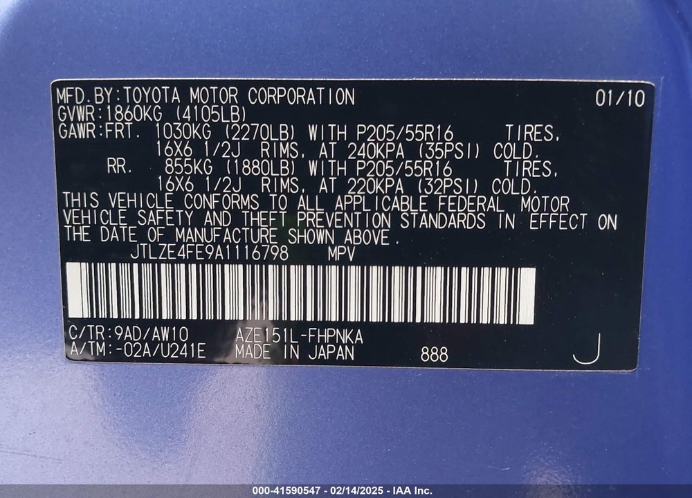 2010 SCION XB VIN: JTLZE4FE9A1116798
