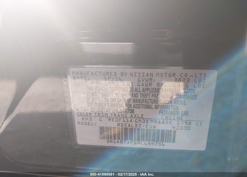 2017 NISSAN SENTRA VIN: 3N1AB7AP1HL644756