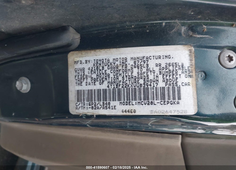 1997 TOYOTA CAMRY XLE V6 VIN: 4T1BF22KXVU039417