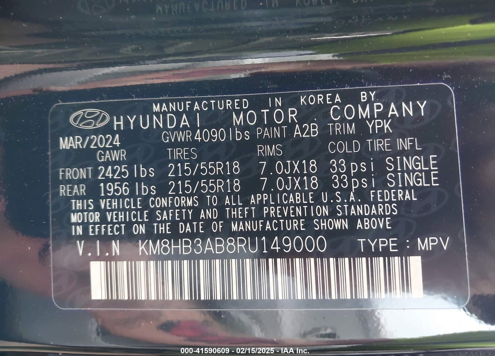 2024 HYUNDAI KONA VIN: KM8HB3AB8RU149000