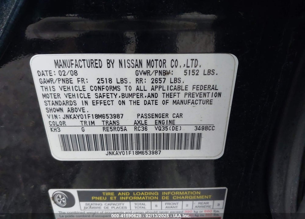 2008 INFINITI M35X VIN: JNKAY01F18M653987