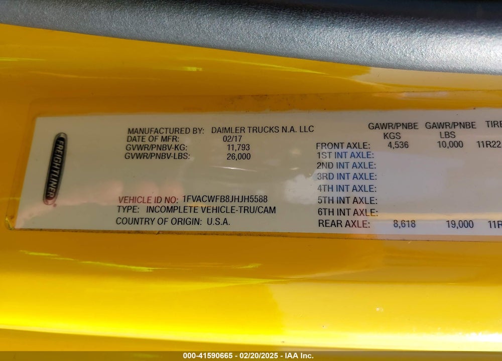 2018 FREIGHTLINER M2 106 VIN: 1FVACWFB8JHJH5588