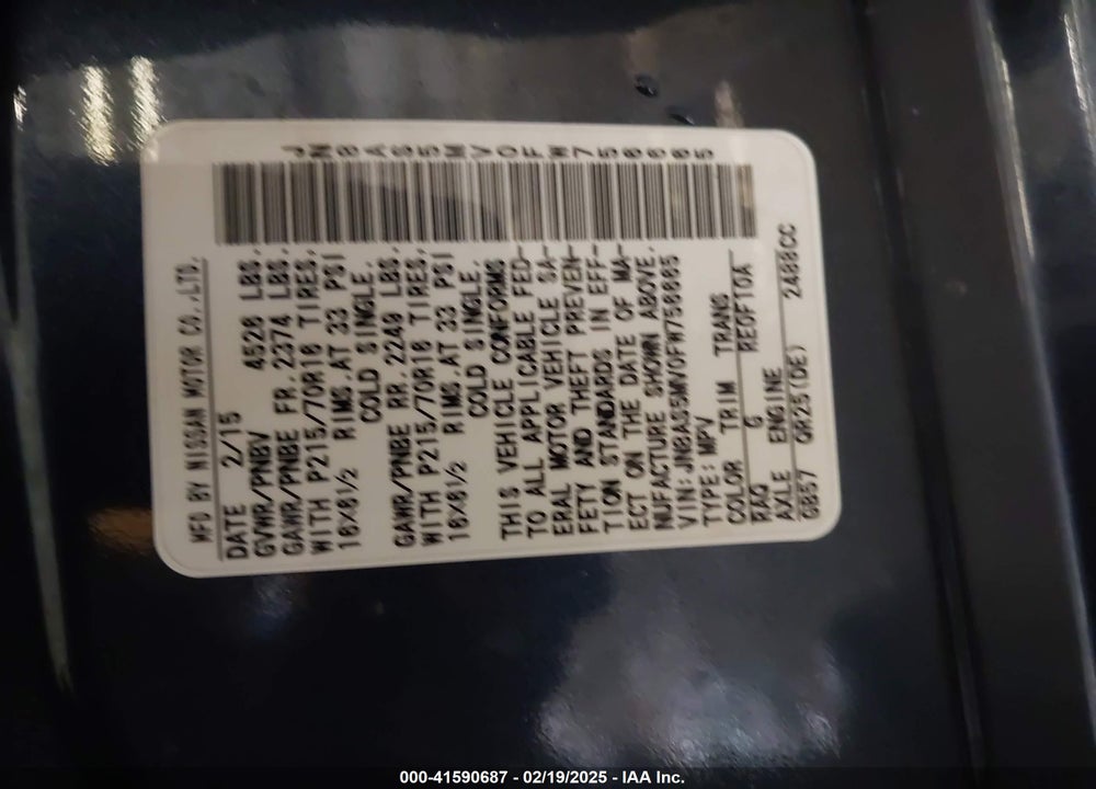 2015 NISSAN ROGUE SELECT S VIN: JN8AS5MV0FW756665