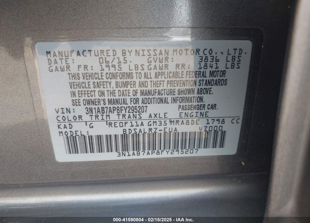 2015 NISSAN SENTRA VIN: 3N1AB7AP8FY295207