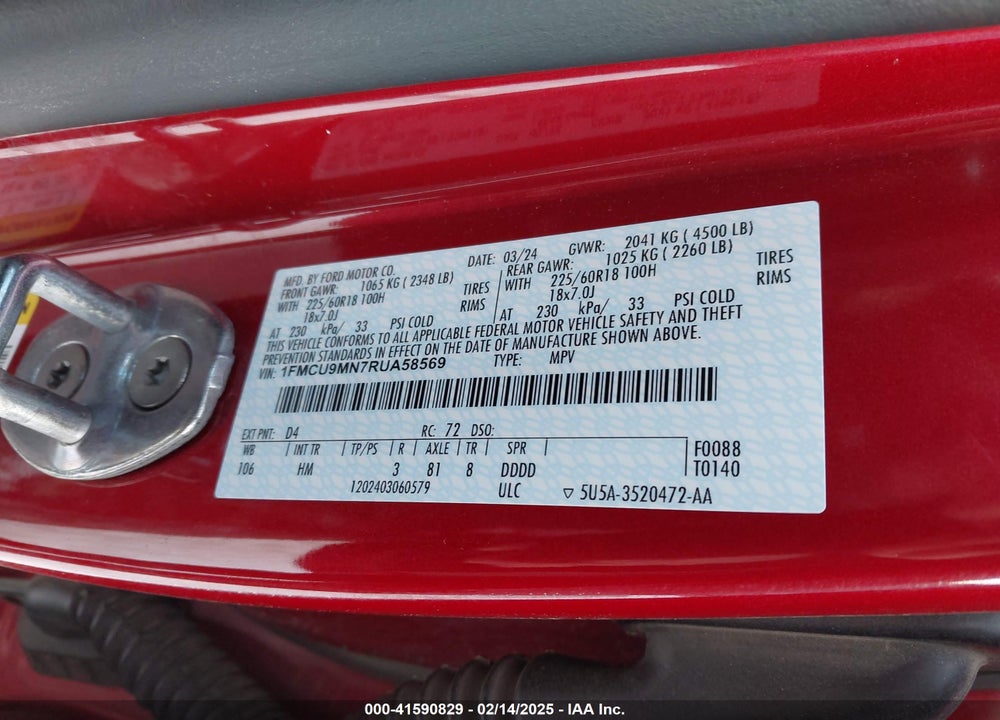 2024 FORD ESCAPE ST LINE VIN: 1FMCU9MN7RUA58569