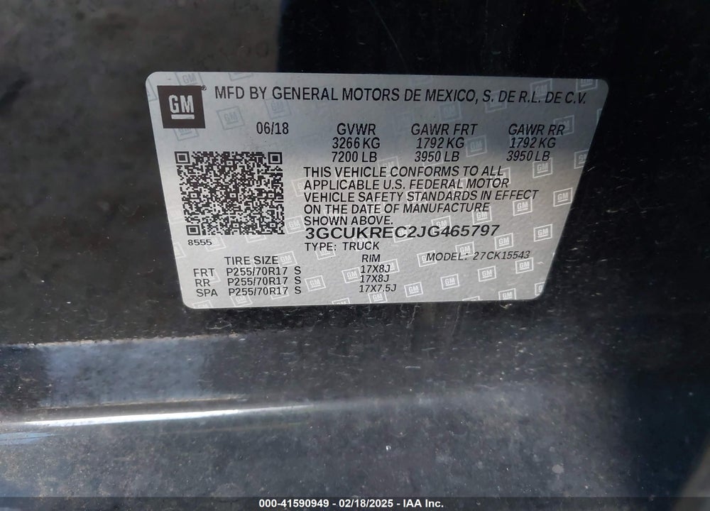 2018 CHEVROLET SILVERADO 1500 VIN: 3GCUKREC2JG465797