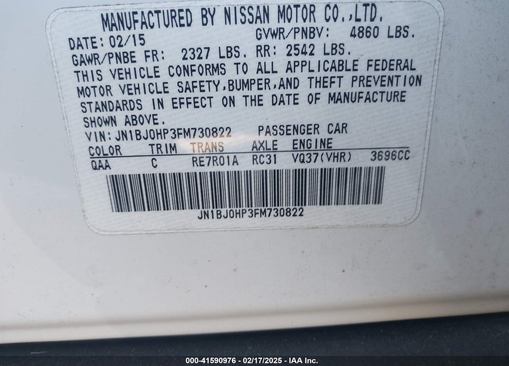2015 INFINITI QX50 JOURNEY VIN: JN1BJ0HP3FM730822