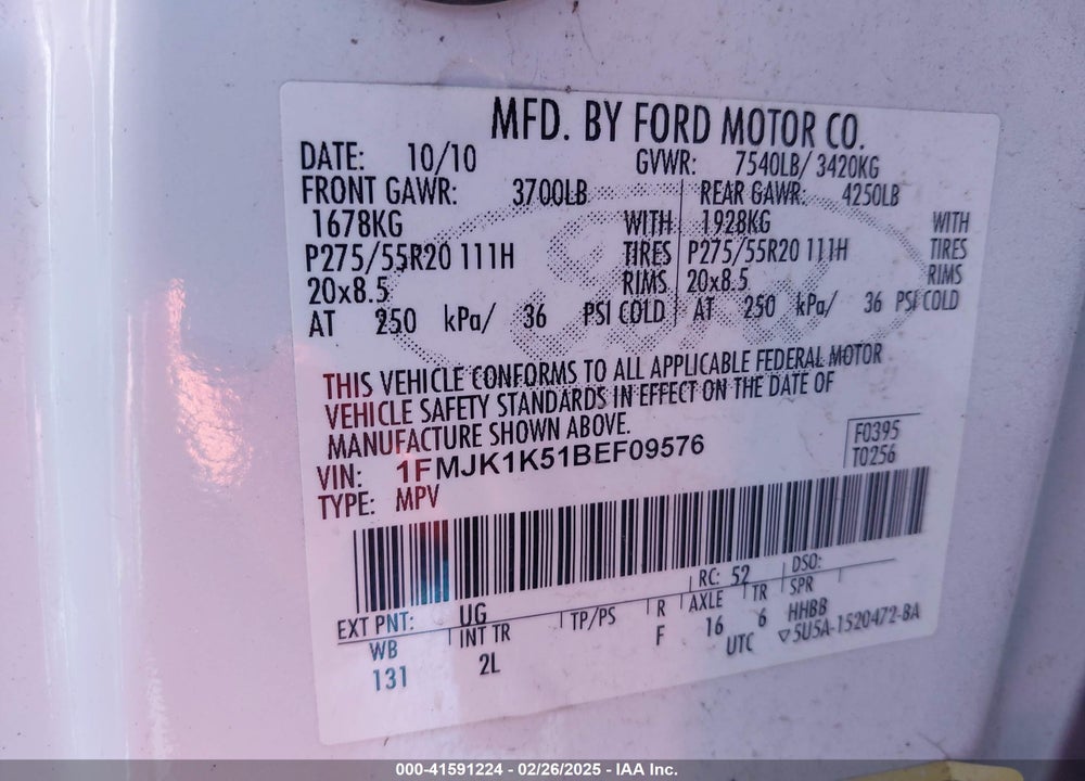2011 FORD EXPEDITION EL LIMITED VIN: 1FMJK1K51BEF09576