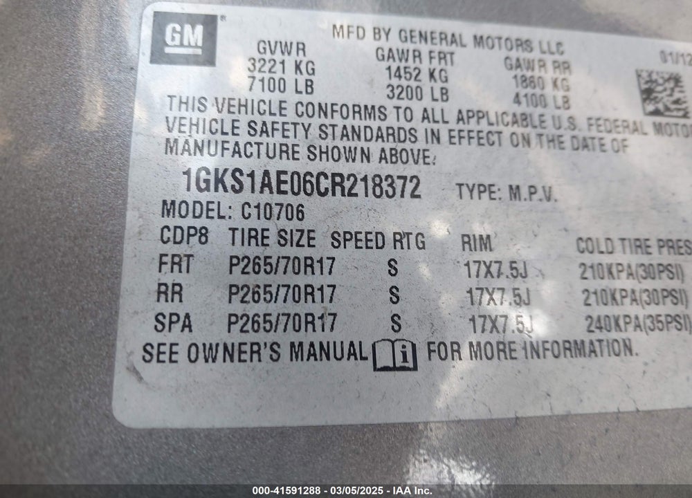 2012 GMC YUKON SLE VIN: 1GKS1AE06CR218372