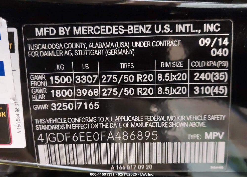 2015 MERCEDES-BENZ GL 450 4MATIC VIN: 4JGDF6EE0FA486895