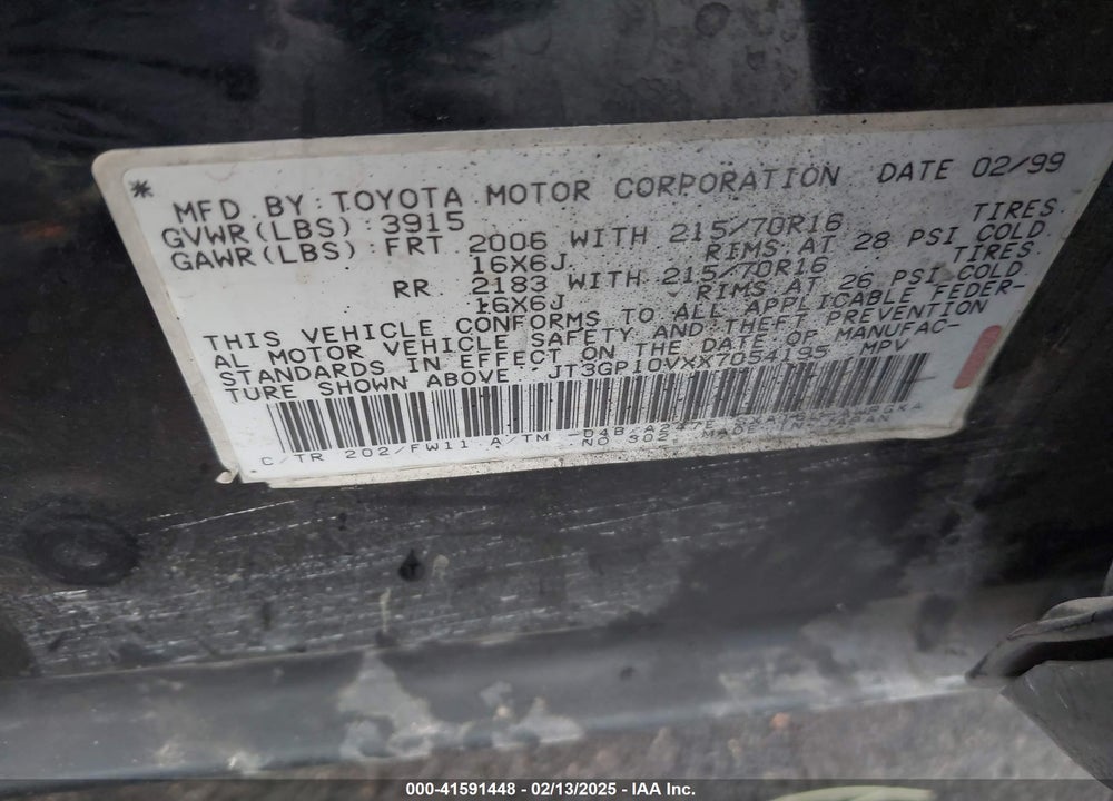 1999 TOYOTA RAV4 VIN: JT3GP10VXX7054195