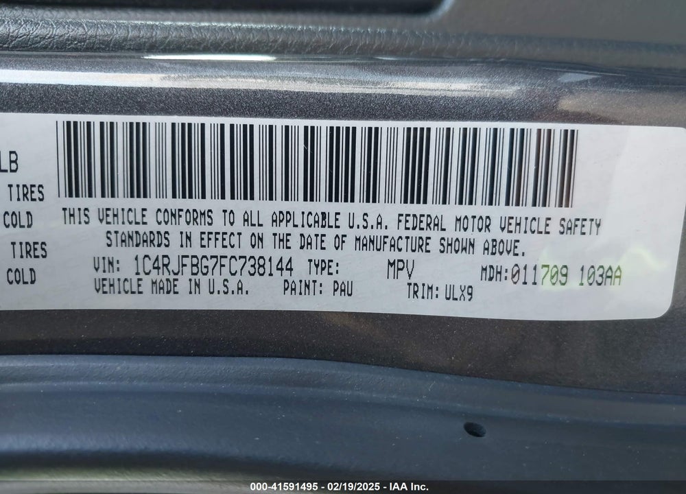 2015 JEEP GRAND CHEROKEE LIMITED VIN: 1C4RJFBG7FC738144