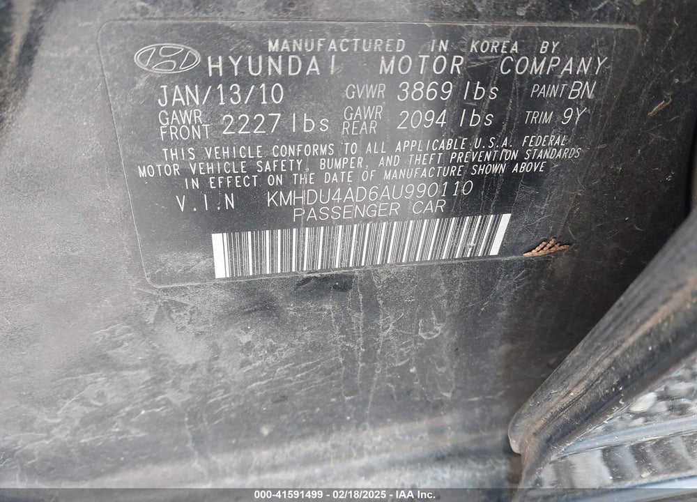 2010 HYUNDAI ELANTRA GLS VIN: KMHDU4AD6AU990110
