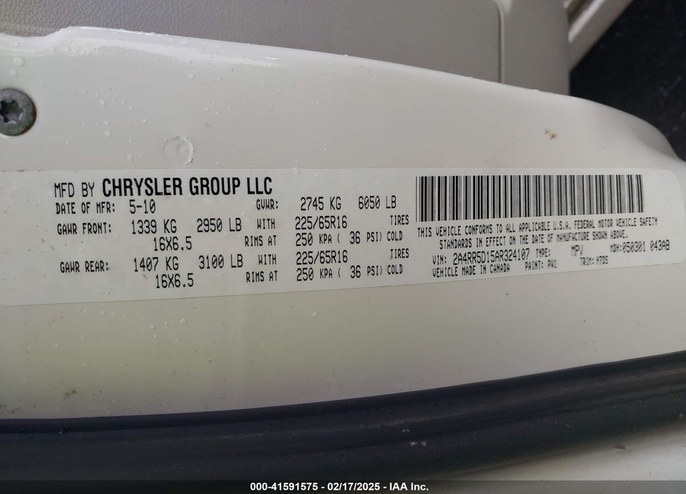 2010 CHRYSLER TOWN & COUNTRY TOURING VIN: 2A4RR5D15AR324107