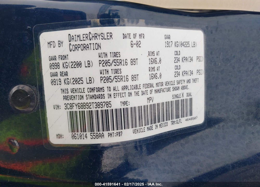 2002 CHRYSLER PT CRUISER LIMITED VIN: 3C8FY68B92T389785