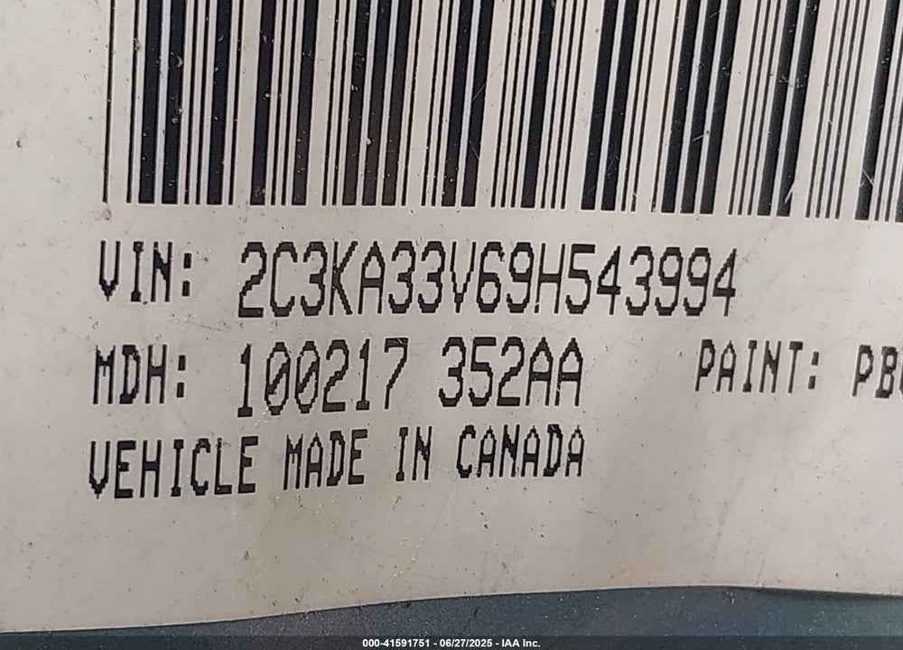 2009 CHRYSLER 300 VIN: 2C3KA33V69H543994