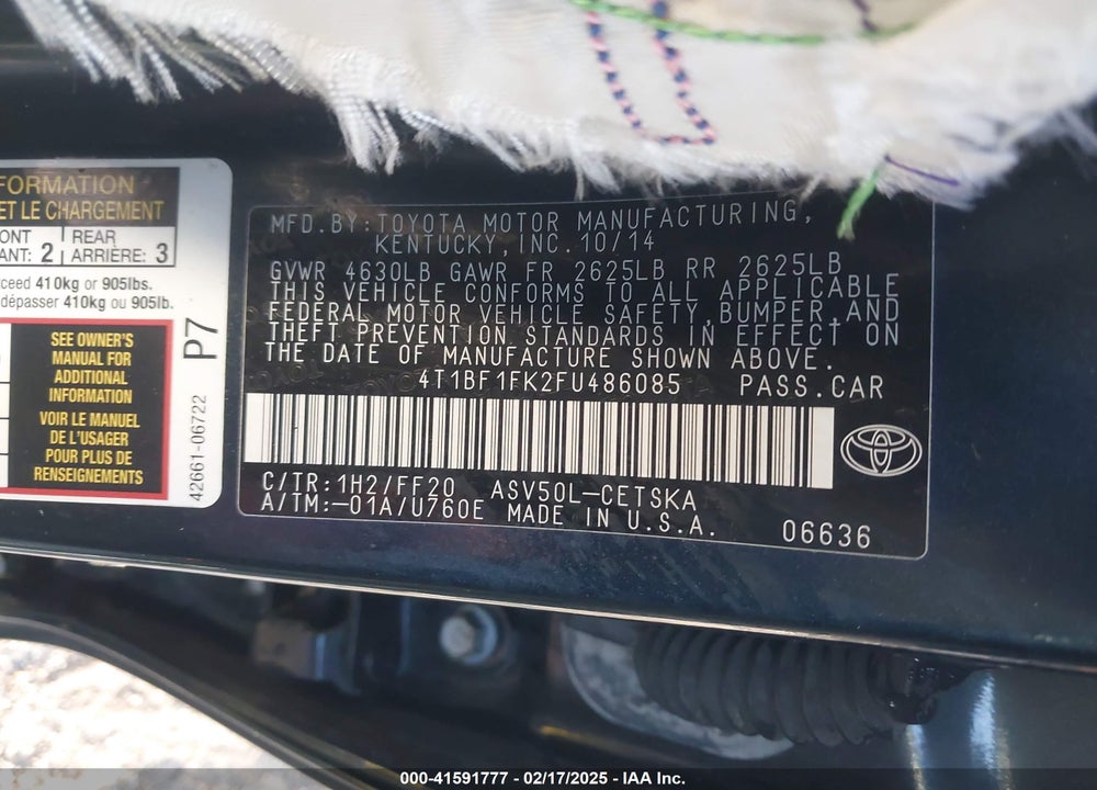 2015 TOYOTA CAMRY VIN: 4T1BF1FK2FU486085