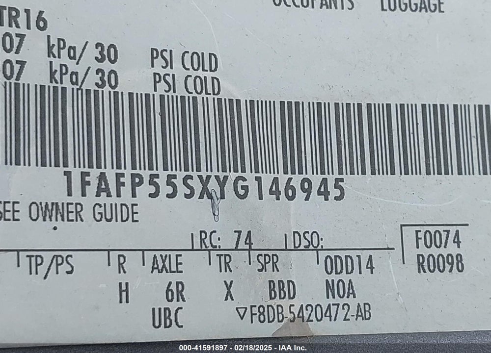 2000 FORD TAURUS SES VIN: 1FAFP55SXYG146945
