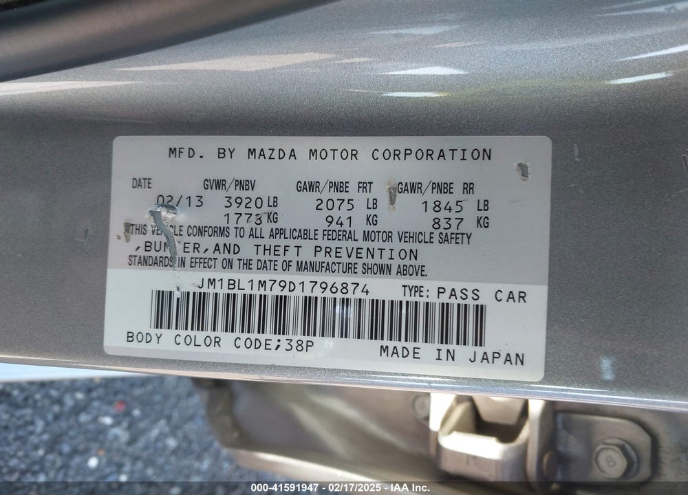 2013 MAZDA MAZDA3 VIN: JM1BL1M79D1796874
