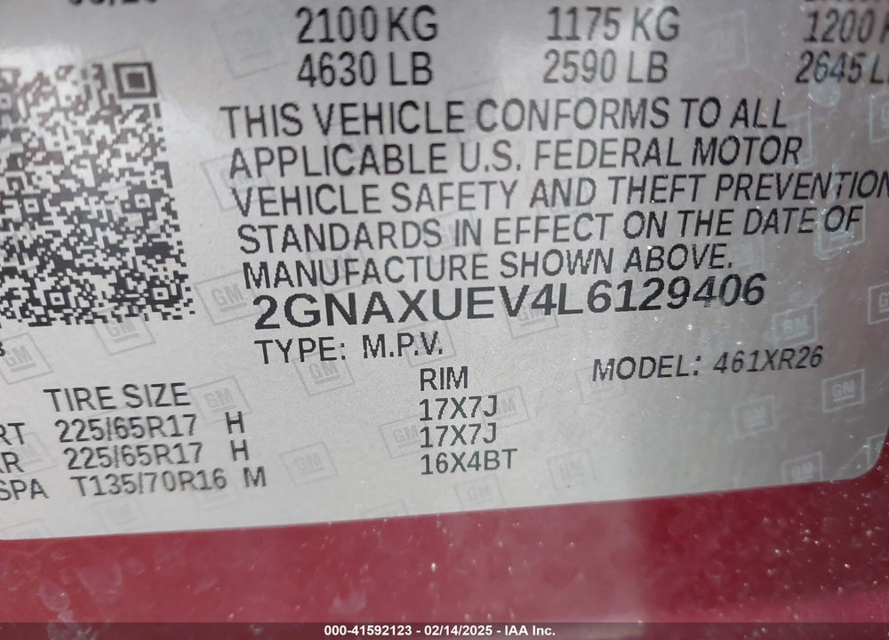 2020 CHEVROLET EQUINOX AWD LT 1.5L TURBO VIN: 2GNAXUEV4L6129406