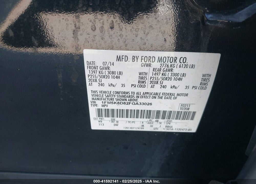 2015 FORD EXPLORER XLT VIN: 1FM5K8D82FGA33026