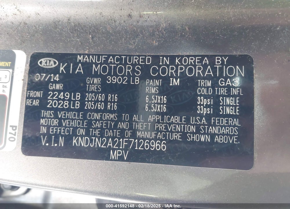 2015 KIA SOUL VIN: KNDJN2A21F7126966