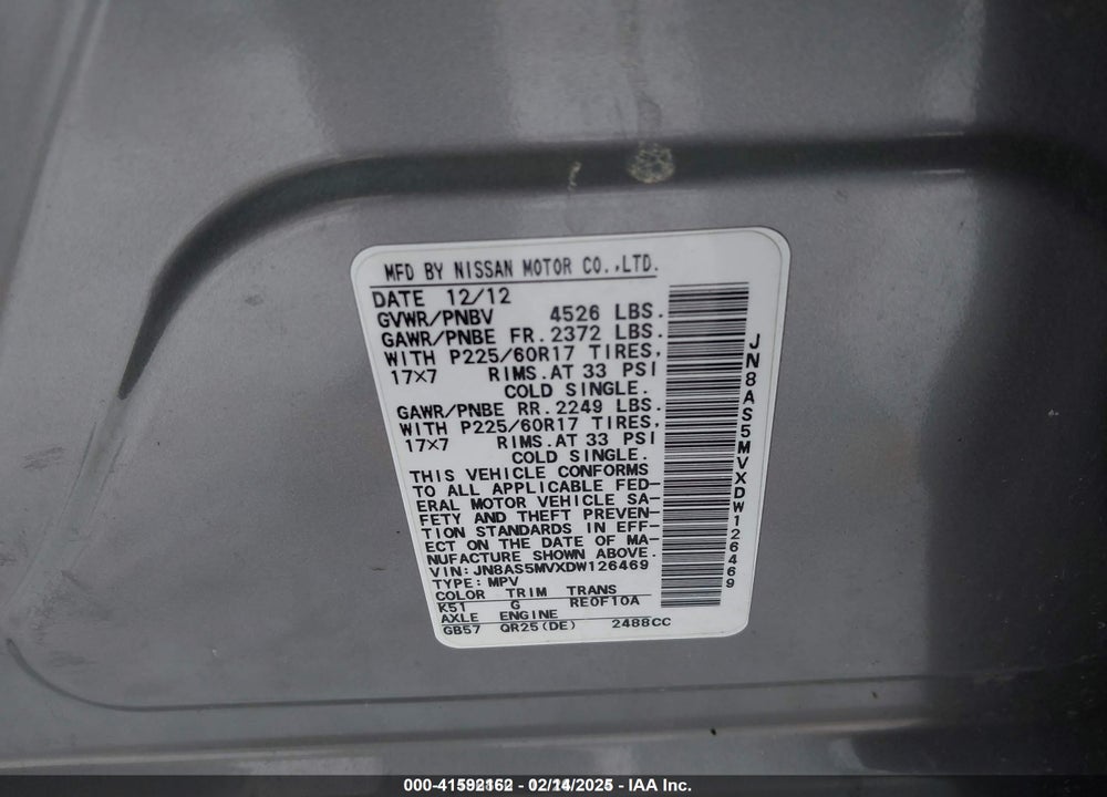 2013 NISSAN ROGUE SV VIN: JN8AS5MVXDW126469