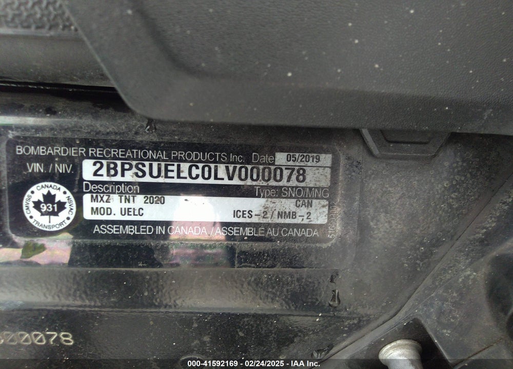 2020 SKID MXZ600 VIN: 2BPSUELC0LV000078