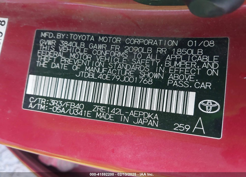 2009 TOYOTA COROLLA LE VIN: JTDBL40E79J001768
