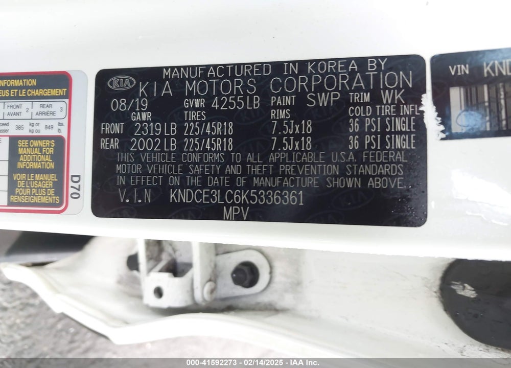 2019 KIA NIRO TOURING VIN: KNDCE3LC6K5336361