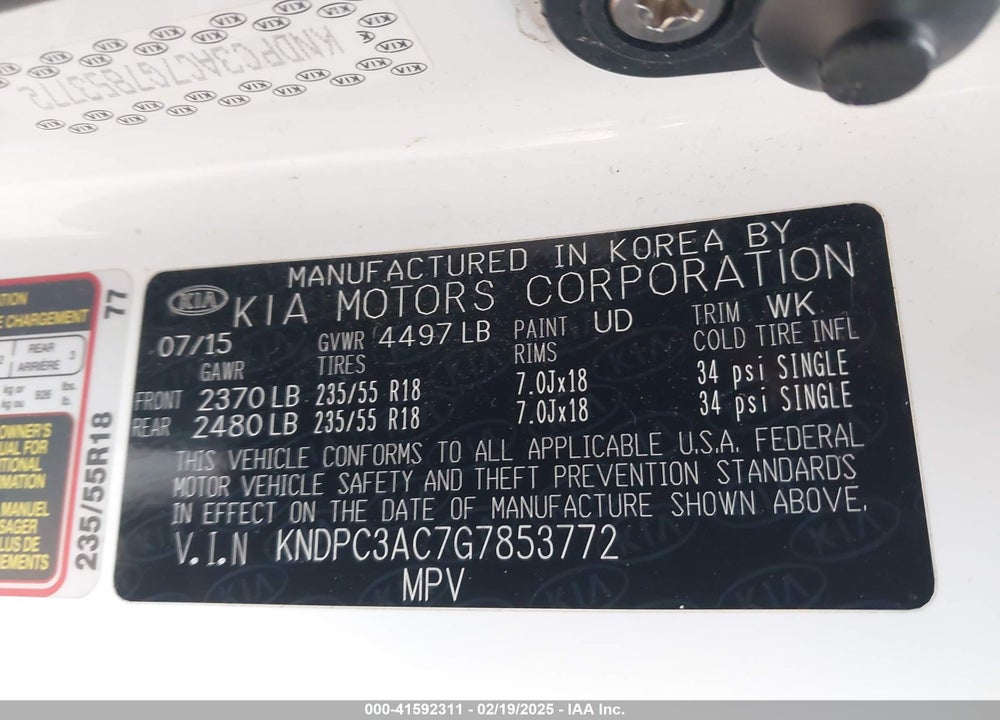 2016 KIA SPORTAGE EX VIN: KNDPC3AC7G7853772