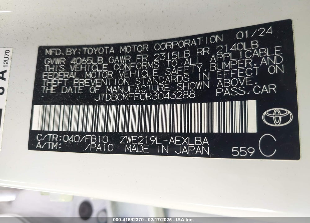 2024 TOYOTA COROLLA VIN: JTDBCMFE0R3043288