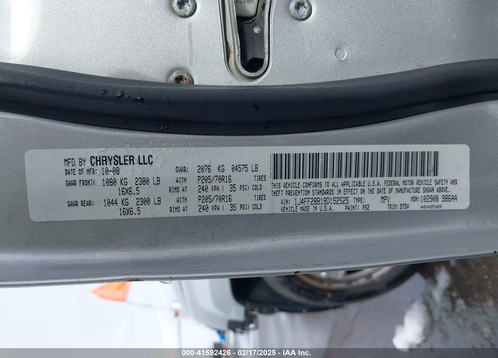 2009 JEEP PATRIOT VIN: 1J4FF28B19D152525