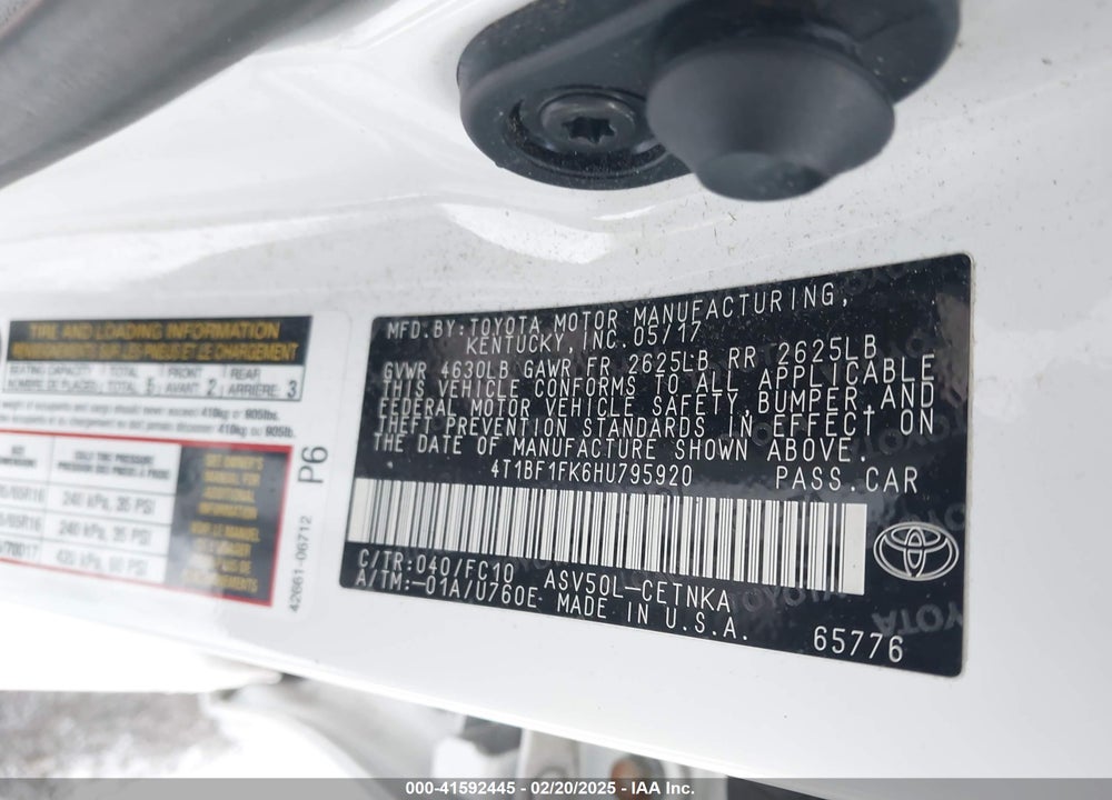 2017 TOYOTA CAMRY VIN: 4T1BF1FK6HU795920