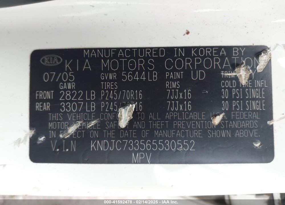 2006 KIA SORENTO EX/LX VIN: KNDJC733565530552