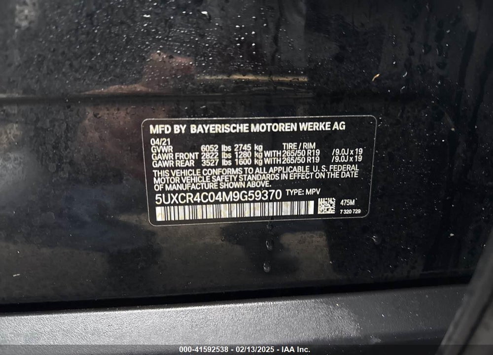 2021 BMW X5 SDRIVE 40I VIN: 5UXCR4C04M9G59370