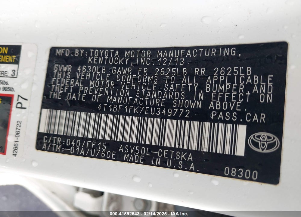 2014 TOYOTA CAMRY SE VIN: 4T1BF1FK7EU349772