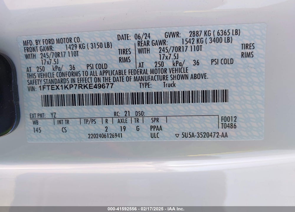 2024 FORD F-150 VIN: 1FTEX1KP7RKE49677