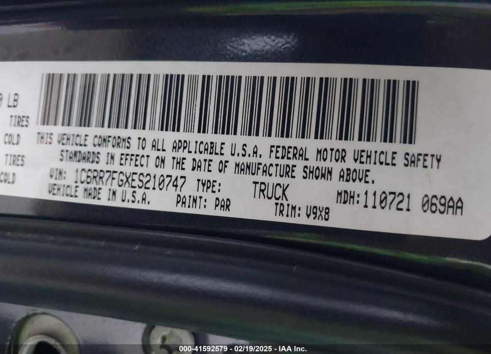 2014 RAM 1500 VIN: 1C6RR7FGXES210747