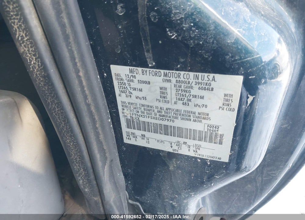 1999 FORD F-250 VIN: 1FTNX21F5XED07970