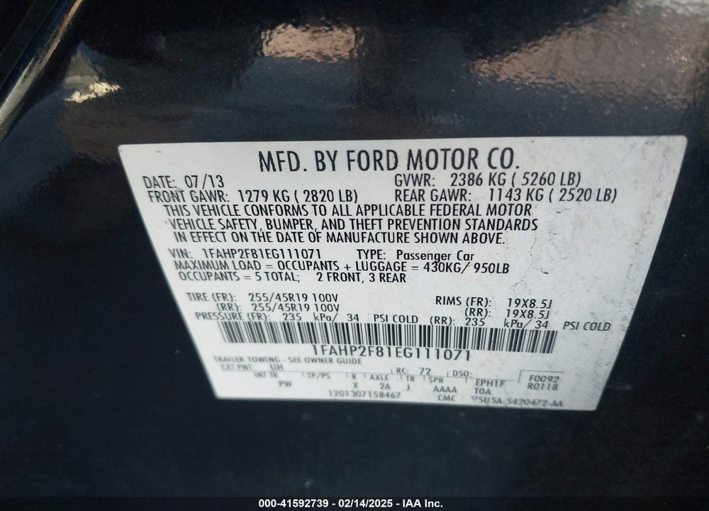 2014 FORD TAURUS LIMITED VIN: 1FAHP2F81EG111071